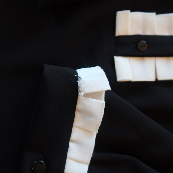 ANNE FONTAINE women top black ruffle white formal sheer button long sleeve 40 10 - Picture 12 of 13